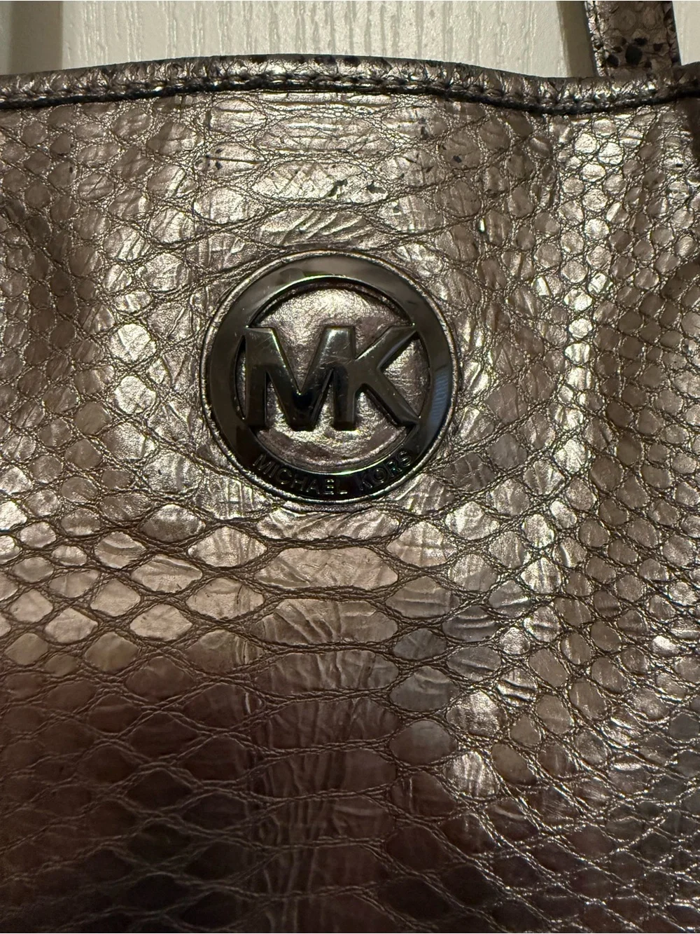 Michael Kors Metallic Bronze Snake-Embossed Tote Bag